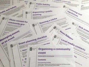 Printed information sheets on a range of topics to do with organising community events.